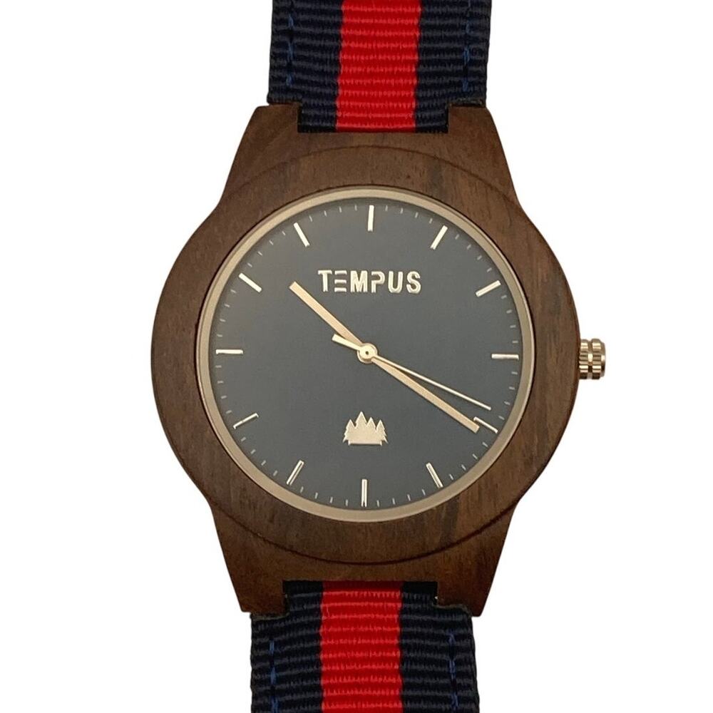 New Men's Wood Watch Genuine Hand Crafted Tempus Adjustable - Fresh Battery